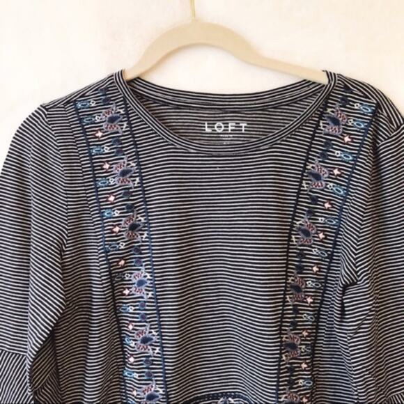 LOFT Striped Embroidered Long Bell Sleeve Top - Picture 6 of 8